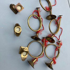 Brass French Horn with JOY Candle Holders